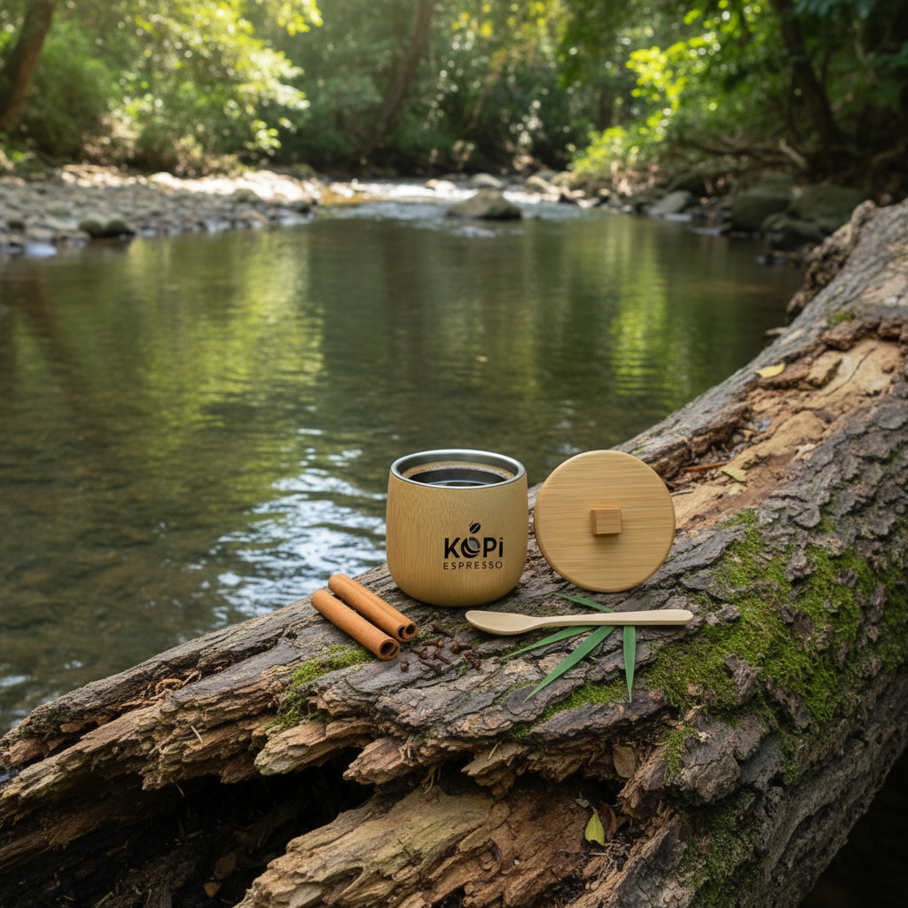 Gelas Kopi Tahan Panas Custom Nama & Logo: Gelas Bambu Lapis Stainless - Heat-Resistant Coffee Cups with Custom Name & Logo