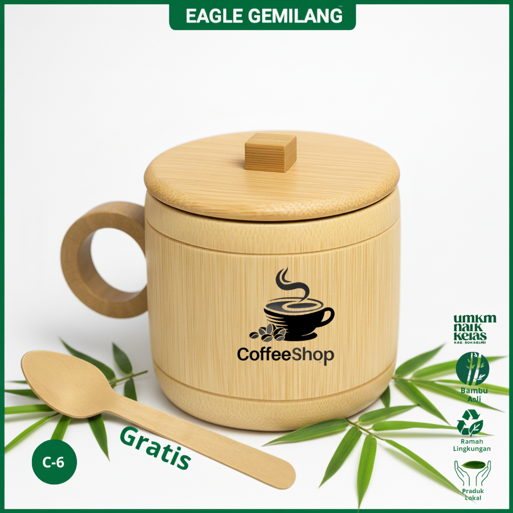 Gelas Kopi Bambu Lapis Stainless Tahan Panas | Pengrajin Sukabumi - Heat-Resistant Stainless Steel Coated Bamboo Coffee Cup