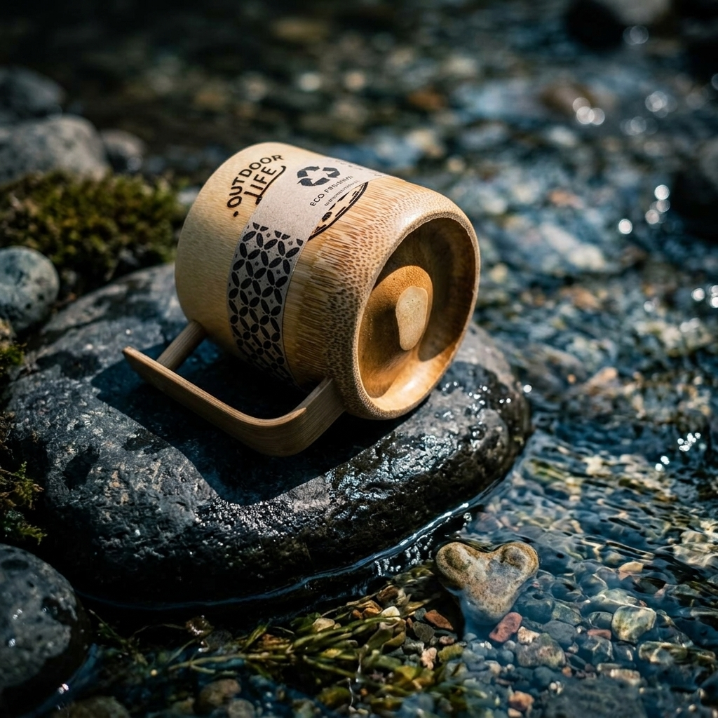 Gelas Kopi Bambu Asli Gagang 250ml Custom Nama Logo - Cangkir Mug Ruas Bambu Alami