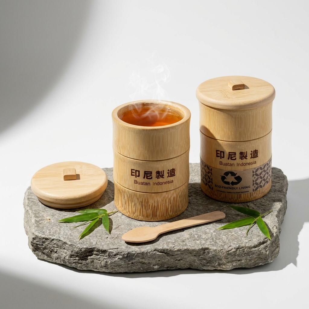 Gelas Kopi Eco Friendly Ruas Bambu 250ml Tutup Custom - Gelas Teh Estetik