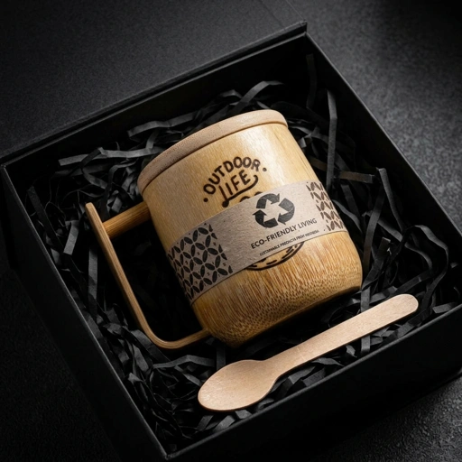 Gelas Kopi Bambu Asli Gagang 250ml Custom Nama Logo - Cangkir Mug Ruas Bambu Alami