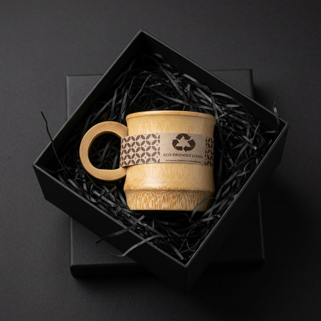 Gelas Kopi Bambu 250ml dengan Gagang - Gelas Estetik Custom Nama & Logo