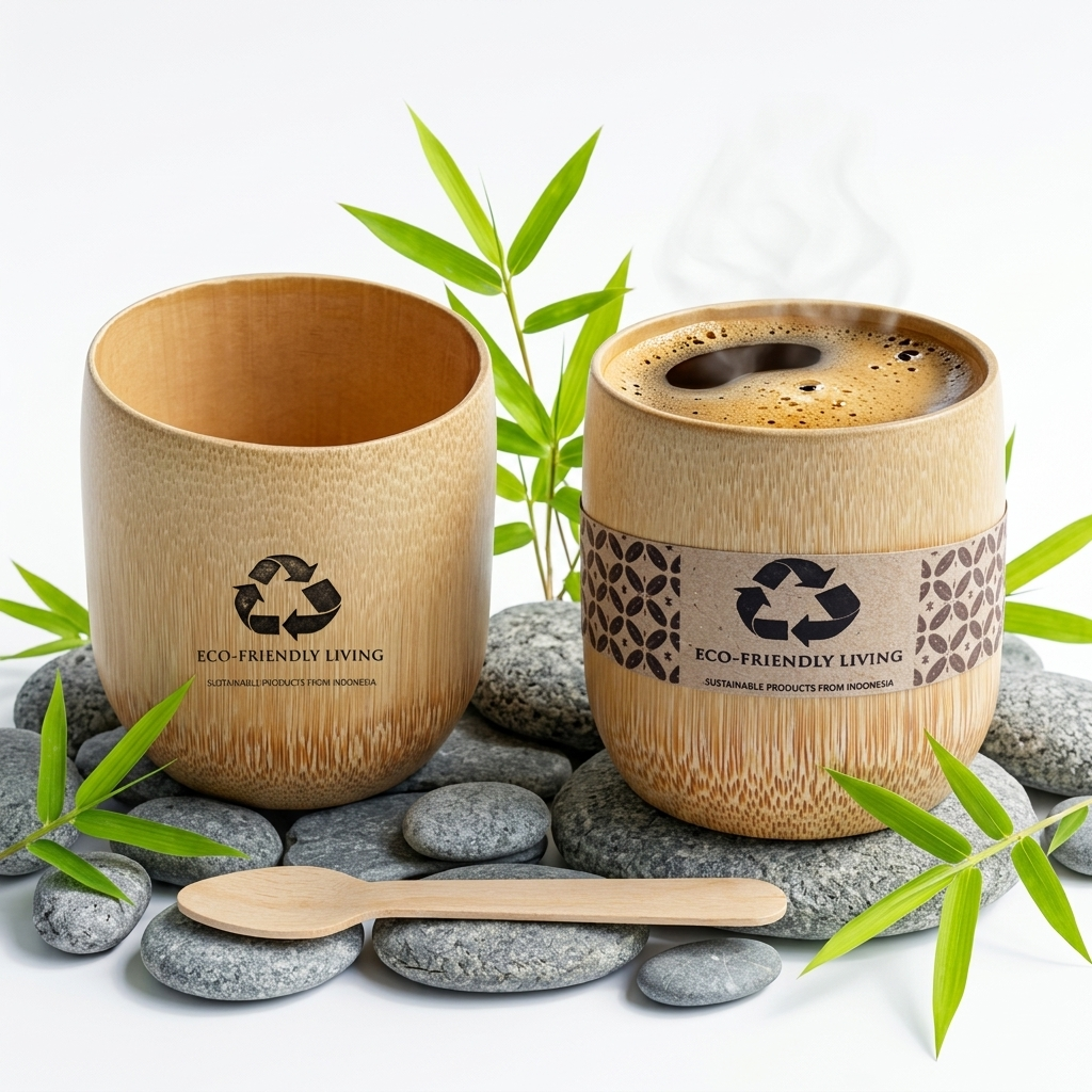Gelas Bambu Asli 250ml Custom Nama - Cangkir Kopi Estetik Ramah Lingkungan
