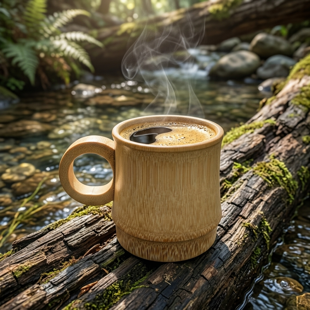 Gelas Kopi Bambu 250ml dengan Gagang - Gelas Estetik Custom Nama & Logo