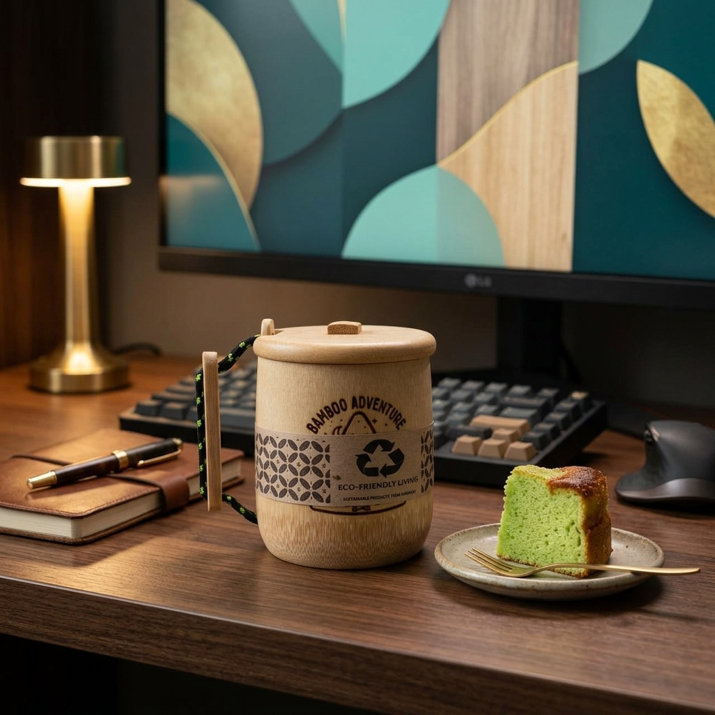 Gelas Bambu Camping Outdoor - Mug Cangkir Tali Paracord Custom