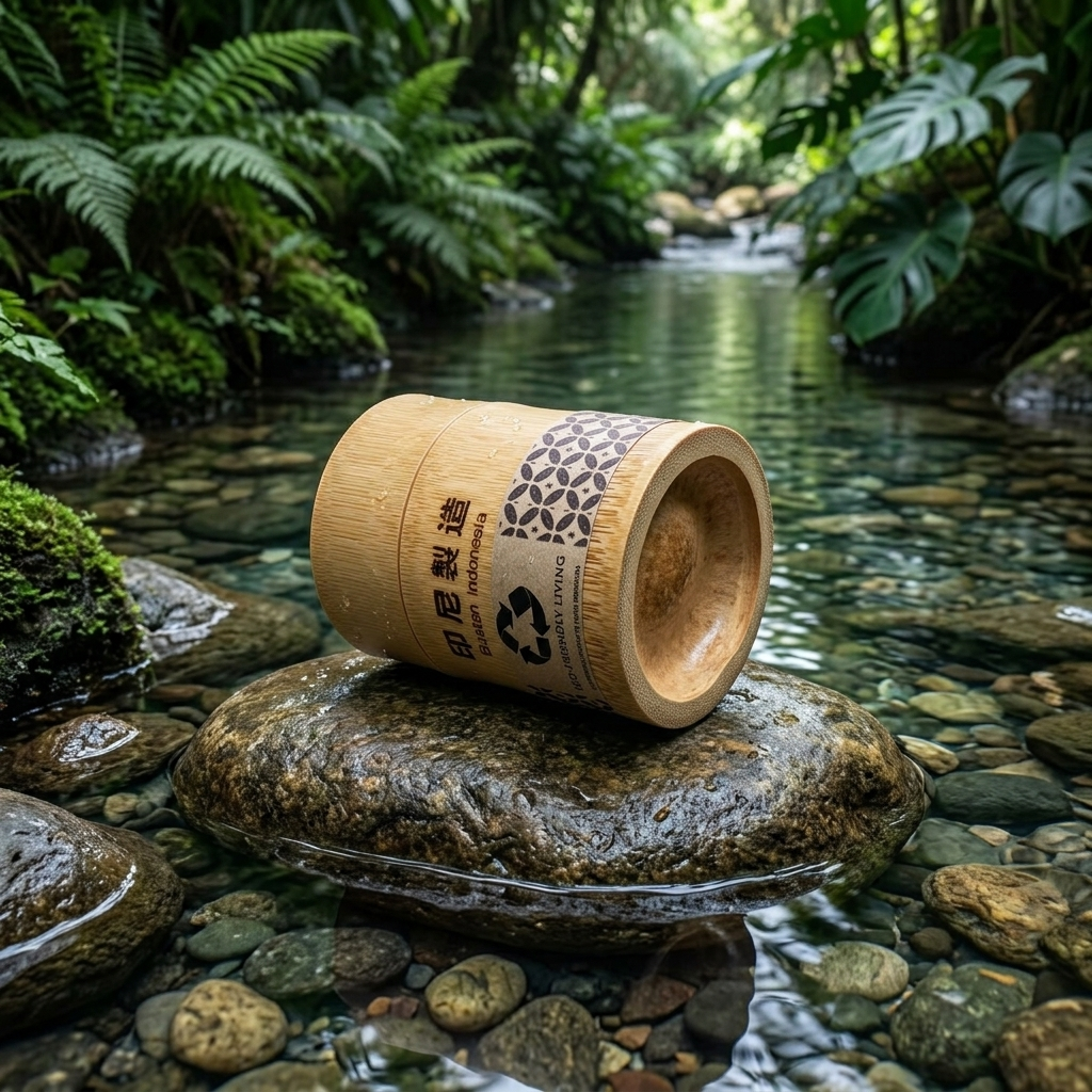 Gelas Kopi Eco Friendly Ruas Bambu 250ml Tutup Custom - Gelas Teh Estetik