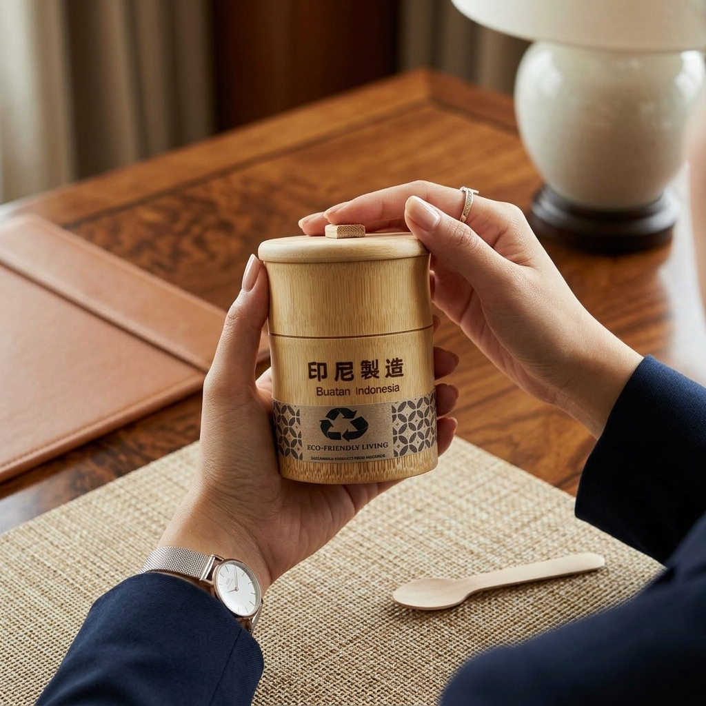 Gelas Kopi Eco Friendly Ruas Bambu 250ml Tutup Custom - Gelas Teh Estetik