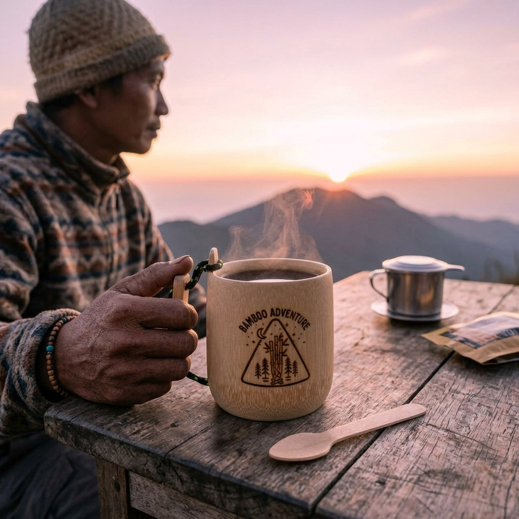 Gelas Bambu Camping Outdoor - Mug Cangkir Tali Paracord Custom