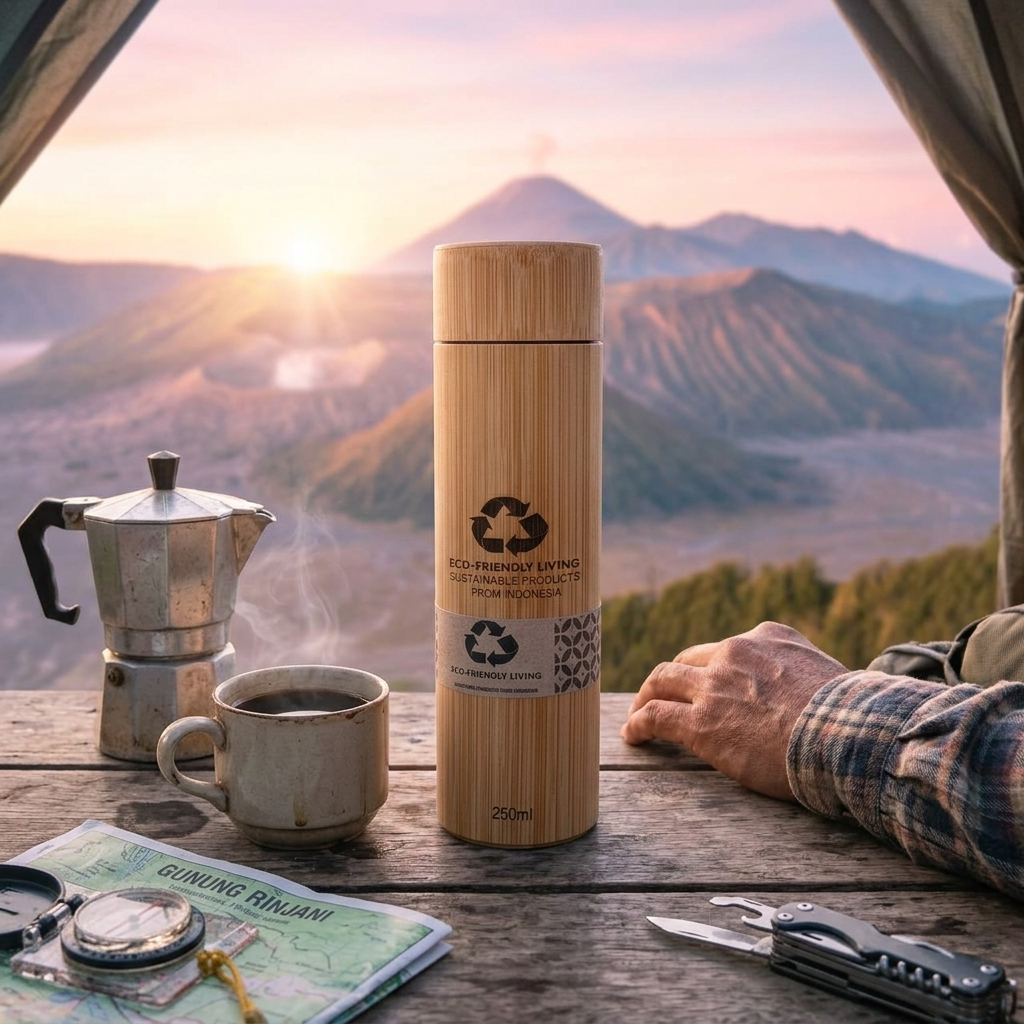 Tumbler Bambu 250ml Termos Stainless Custom Nama Logo - Botol Minum Eco Friendly