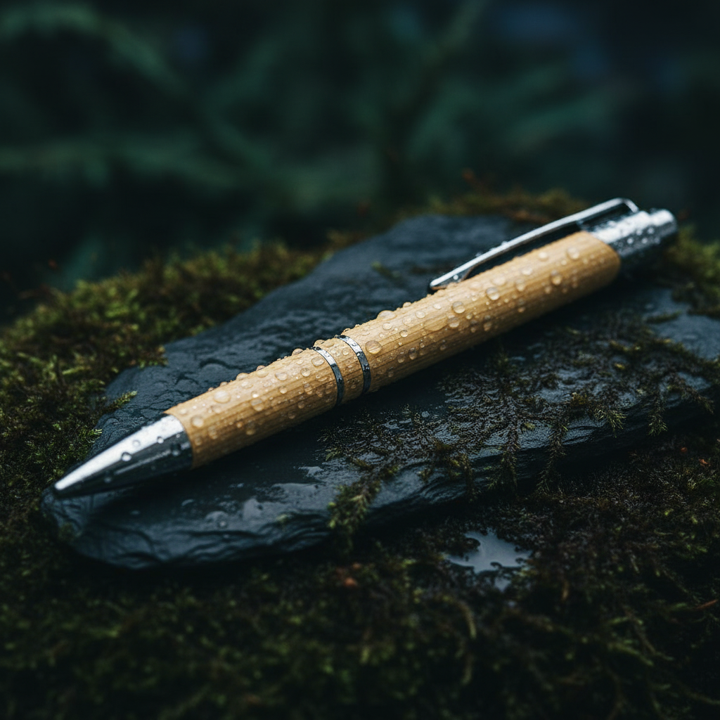 Pulpen Bambu Custom Nama / Logo - Soupen Pen Kayu Souvenir Perusahaan Tinta Hitam Refillable