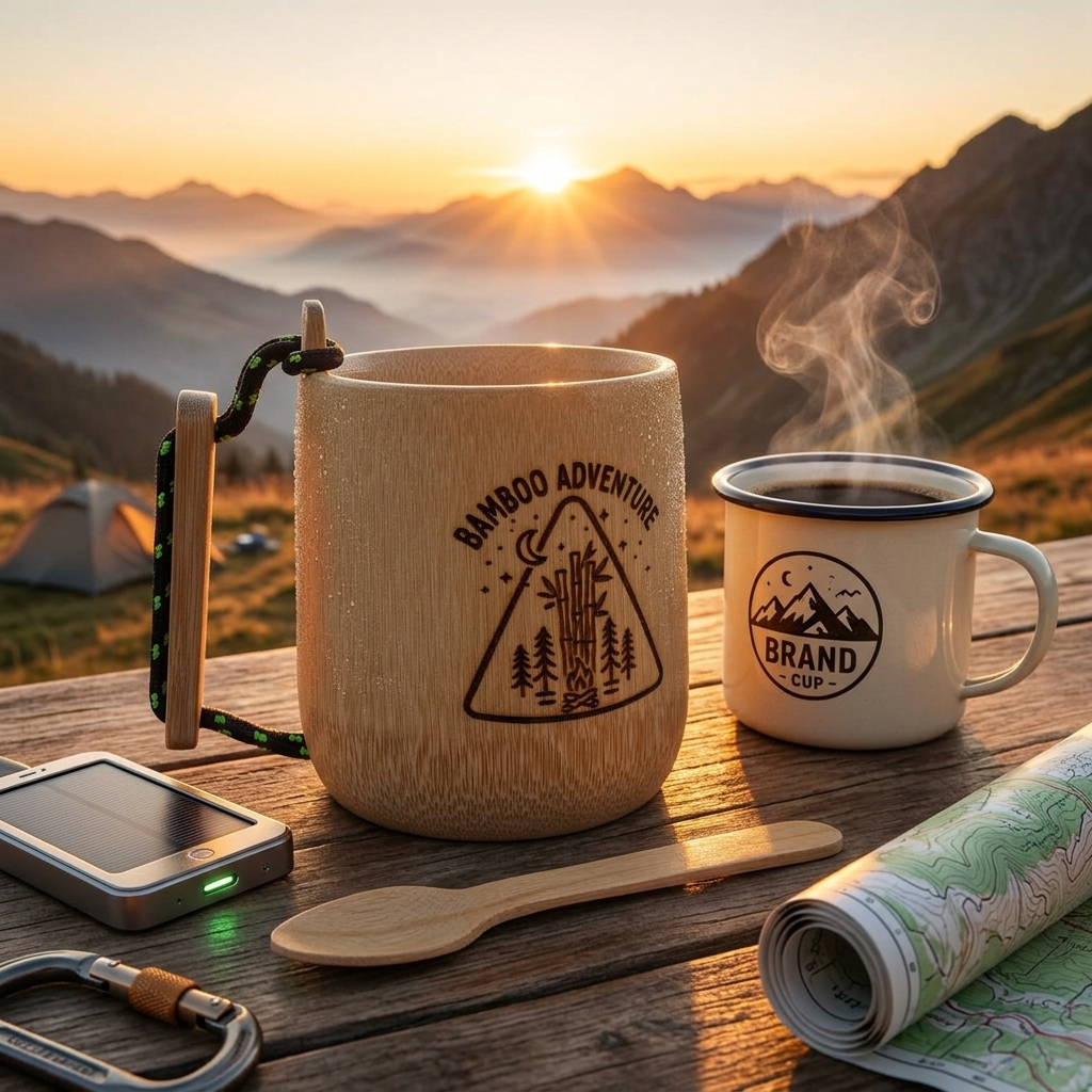 Gelas Bambu Camping Outdoor - Mug Cangkir Tali Paracord Custom