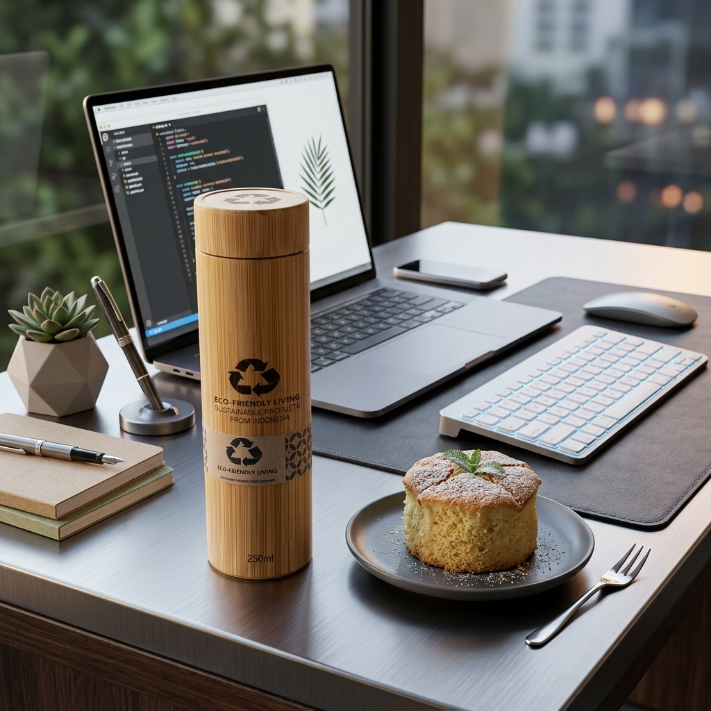 Tumbler Bambu 250ml Termos Stainless Custom Nama Logo - Botol Minum Eco Friendly