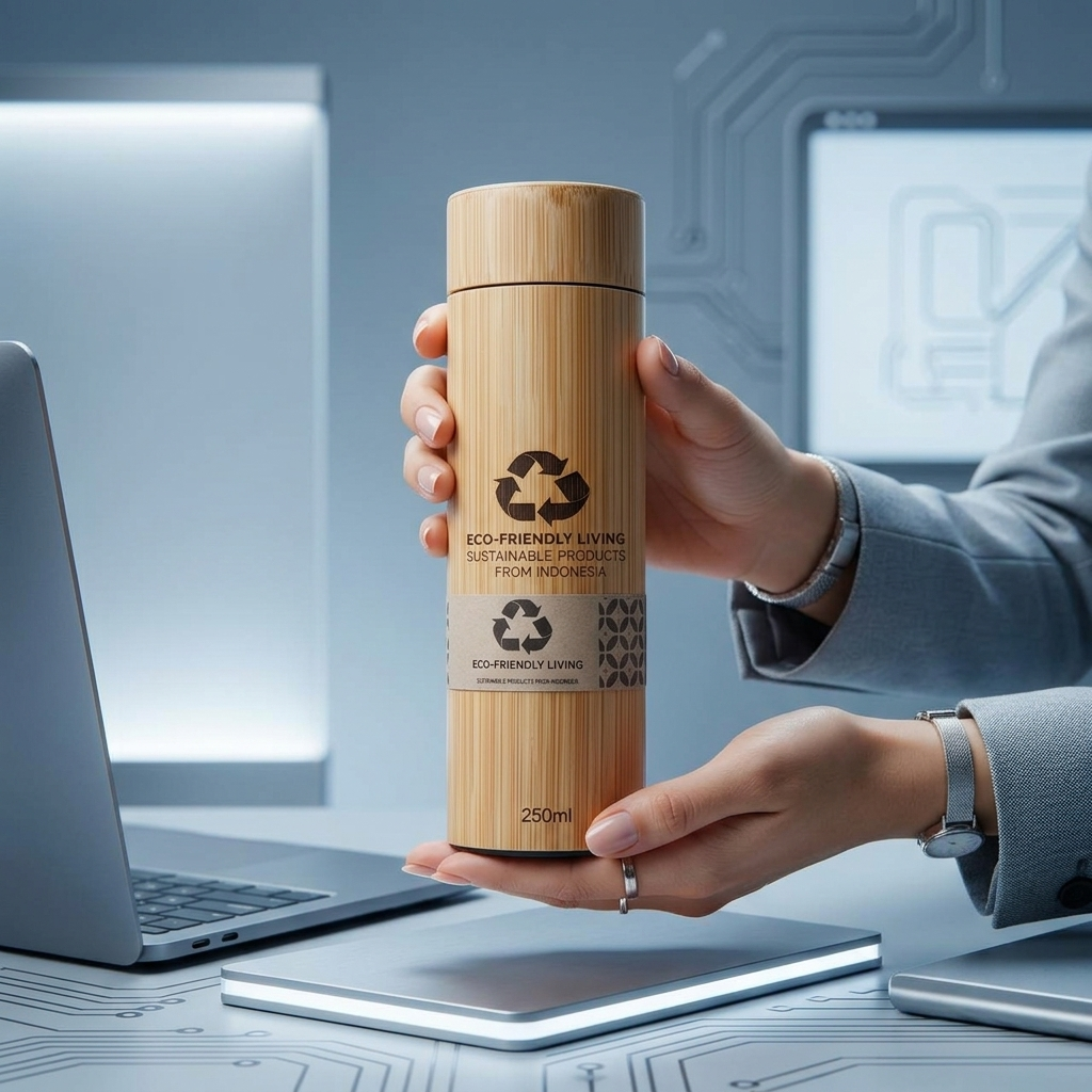 Tumbler Bambu 250ml Termos Stainless Custom Nama Logo - Botol Minum Eco Friendly
