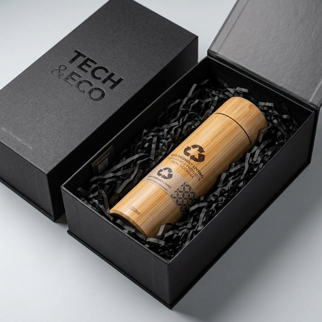 Tumbler Bambu 250ml Termos Stainless Custom Nama Logo - Botol Minum Eco Friendly