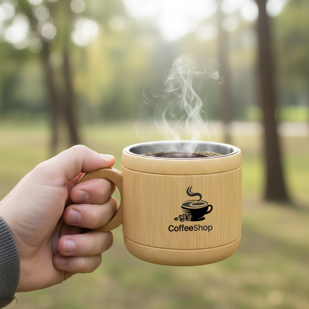 Gelas Kopi Bambu Lapis Stainless Tahan Panas | Pengrajin Sukabumi - Heat-Resistant Stainless Steel Coated Bamboo Coffee Cup