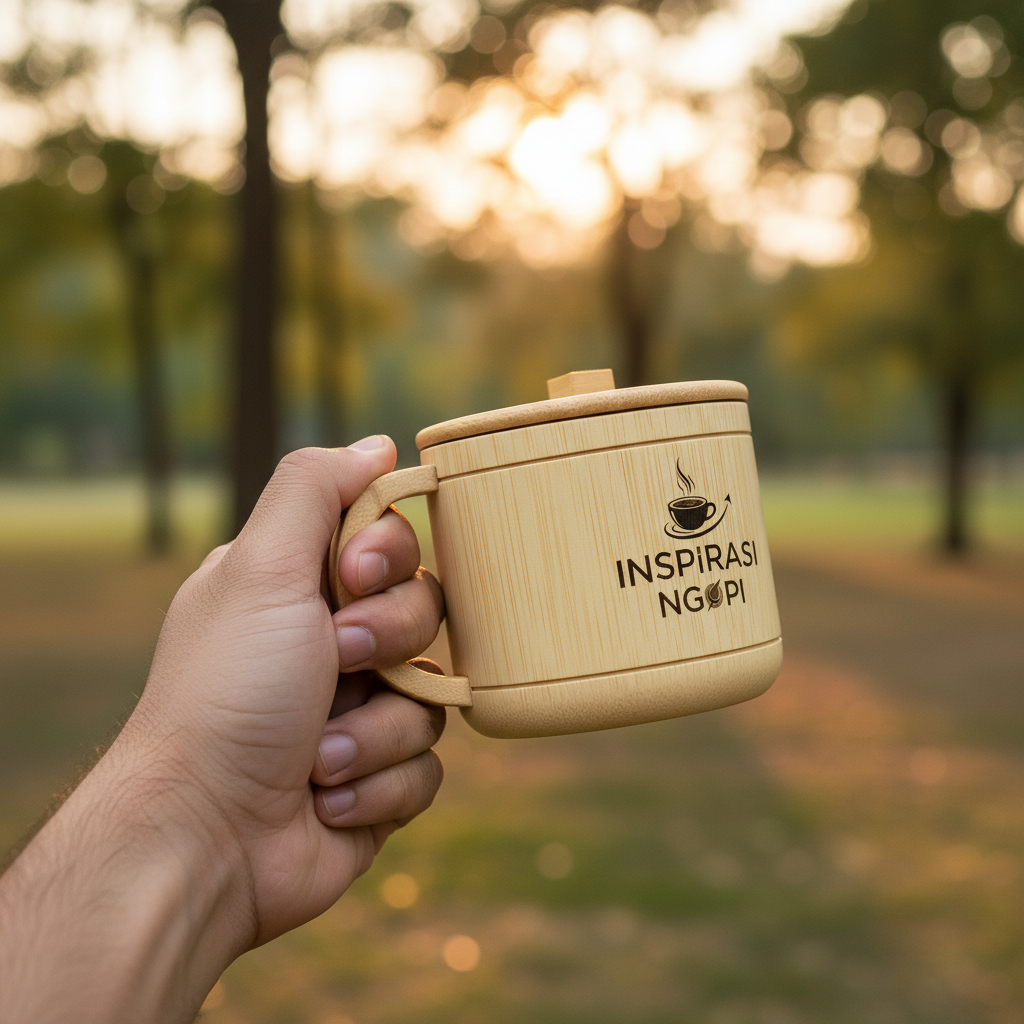 Gelas Bambu Stainless Sukabumi | Bisa Custom Nama & Logo untuk Gelas Kopi Tahan Panas - Indonesian-made bamboo cups