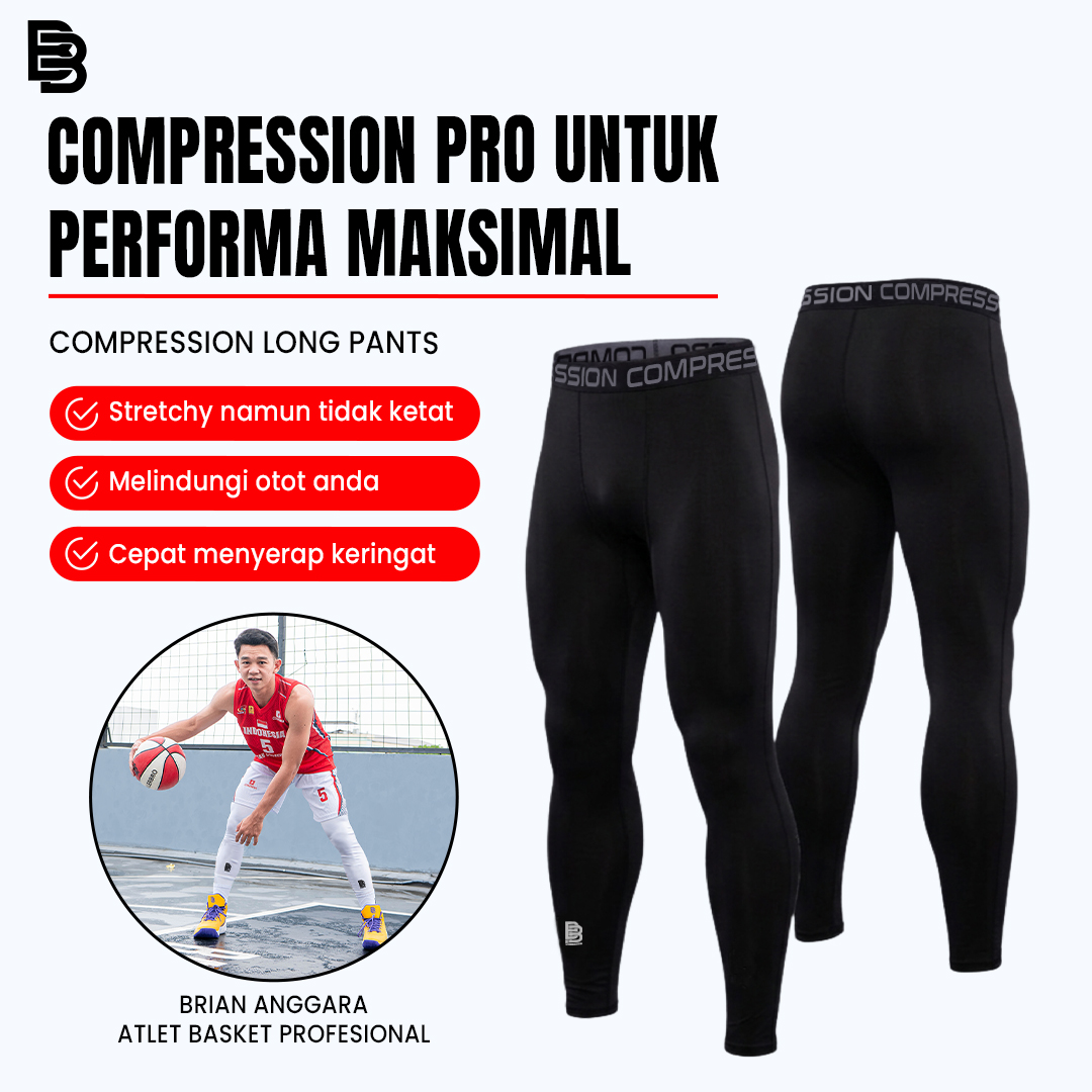 Compression Long Pants BALLERBRO / Baselayer / Celana Legging Panjang Olahraga / Gym Lari Basket Running / Manset