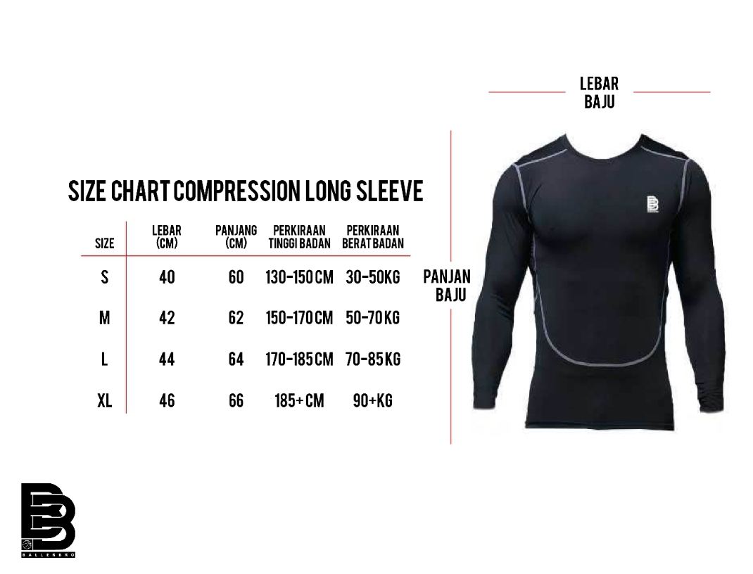 Compression Long Sleeve Shirt BALLERBRO | Baselayer Manset Lengan Panjang | Baju Kaos Olahraga