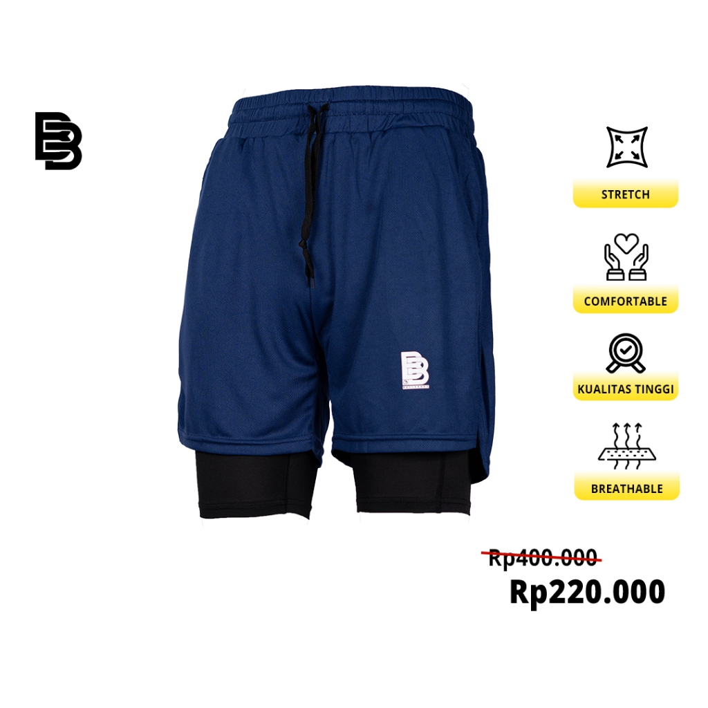 Celana Basket Olahraga 2in1 Ballerbro / 2in1 Basketball Short dengan Compression Short