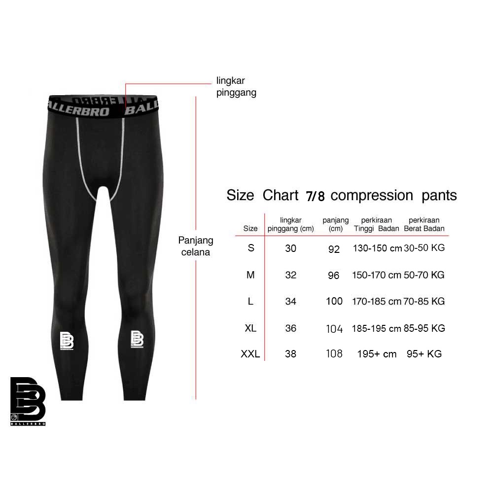 Compression Long Pants BALLERBRO / Baselayer / Celana Legging Panjang Olahraga / Gym Lari Basket Running / Manset