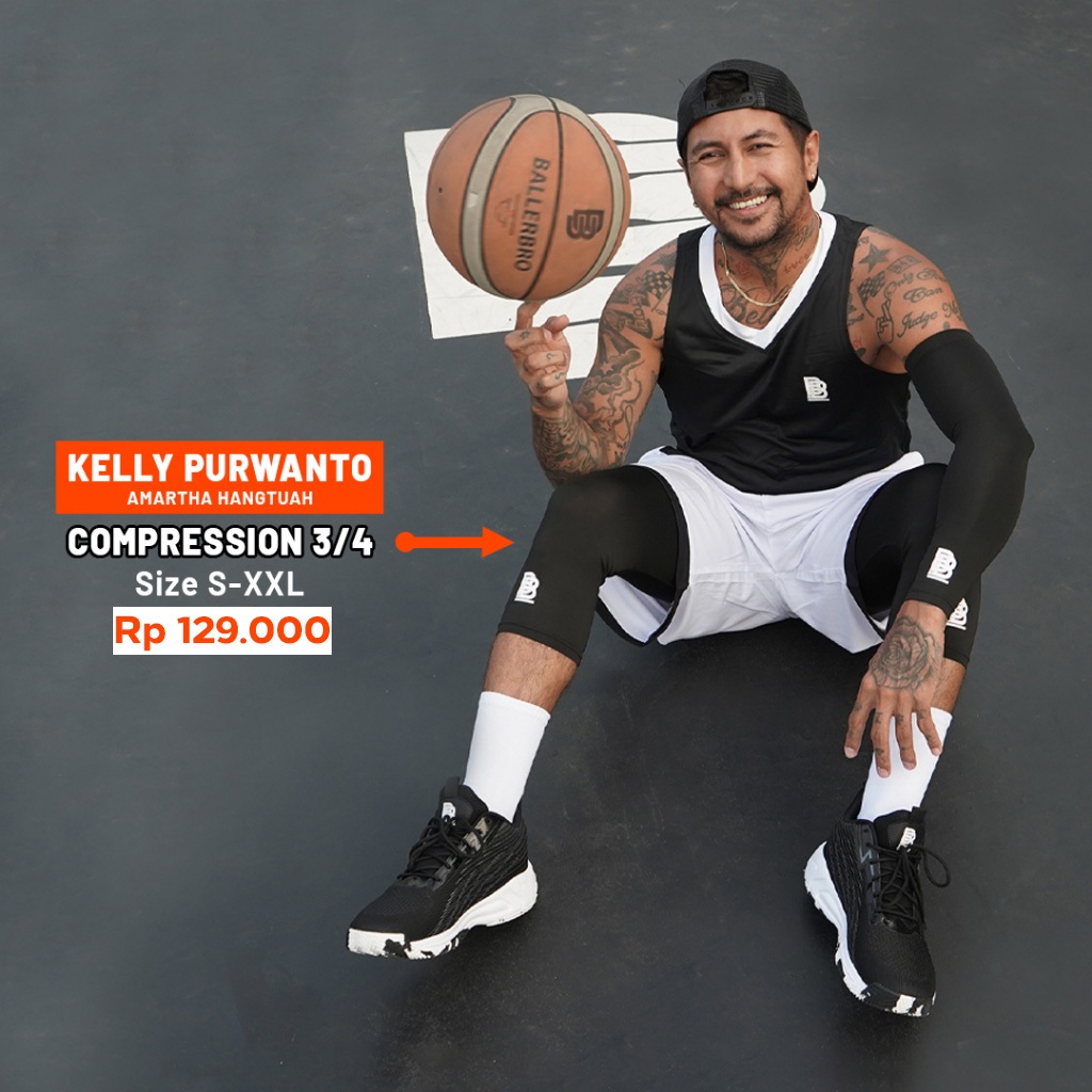 Compression 3/4 Pants BALLERBRO / Baselayer / Celana Legging Panjang Lutut Olahraga / Gym Lari Basket Running / Manset