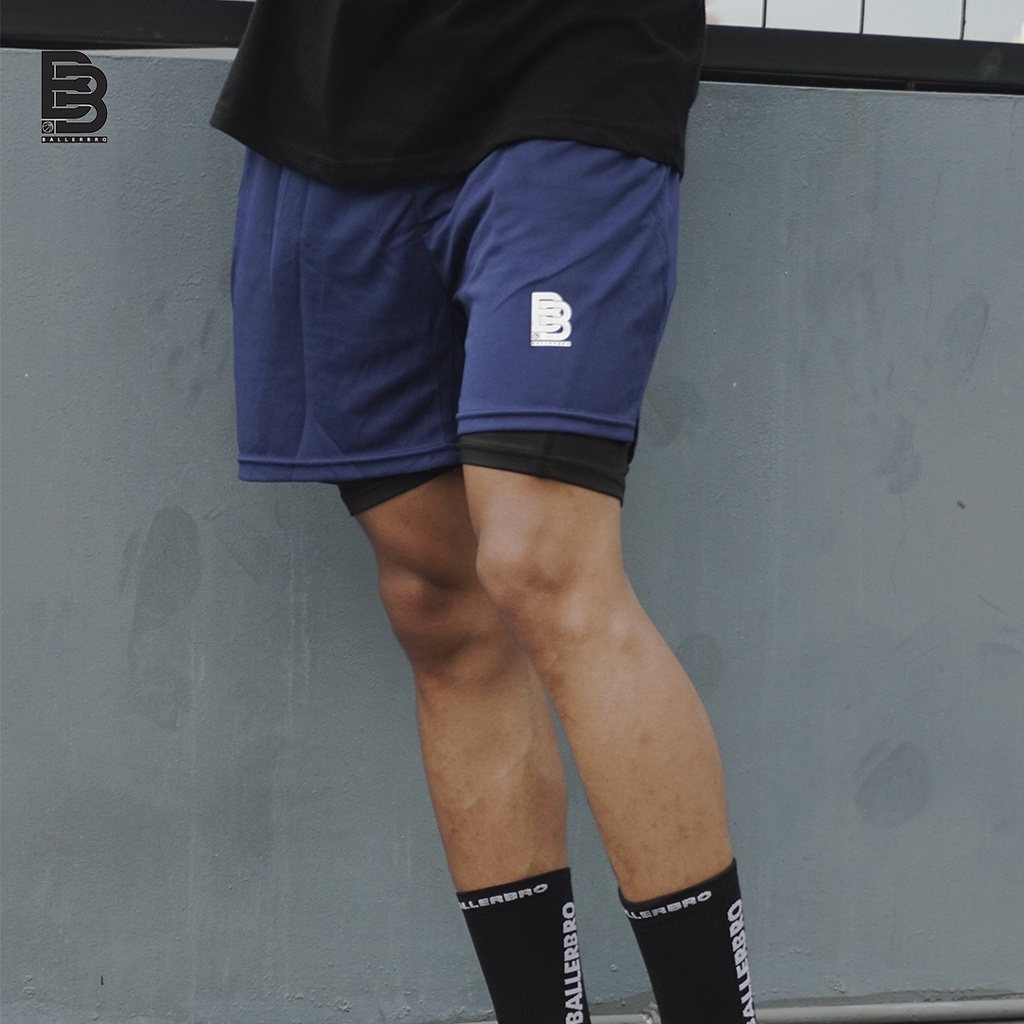 Celana Basket Olahraga 2in1 Ballerbro / 2in1 Basketball Short dengan Compression Short