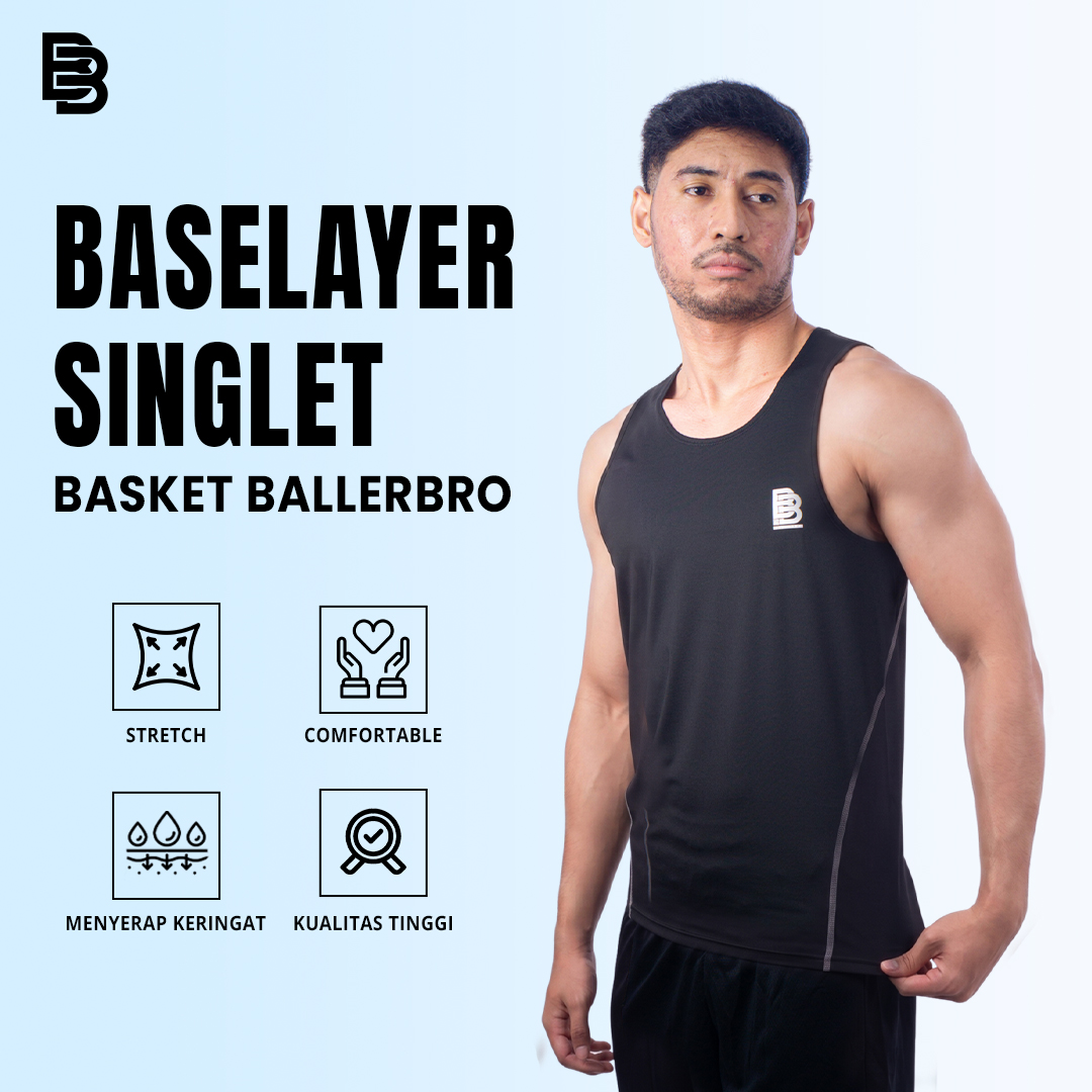 Baselayer Singlet Basket BALLERBRO / Baju Dalaman Olahraga Tanpa Lengan / Atasan Sport Tanpa Lengan Lekbong
