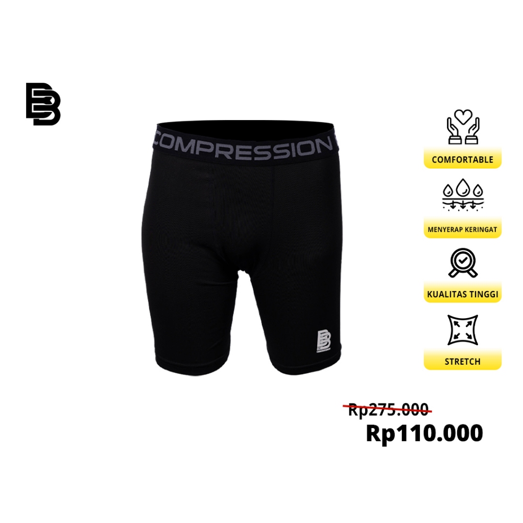 Compression Short Pants BALLERBRO / Baselayer / Celana Legging Pendek Olahraga / Gym Lari Basket Running / Manset