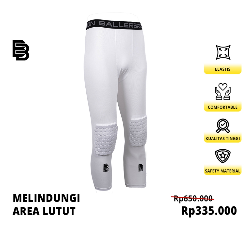 Compression 3/4 Pants Padded BALLERBRO | Manset Celana Dengan Bantalan Busa Pelindung Lutut | Celana Olahraga Protector
