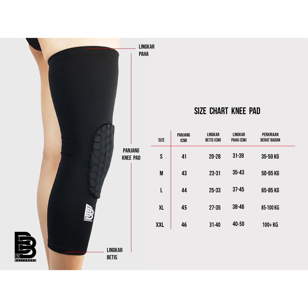 Kneepad Basket Panjang BALLERBRO | Pelindung Lutut Bantalan Busa Olahraga Bakset Voli Badminton