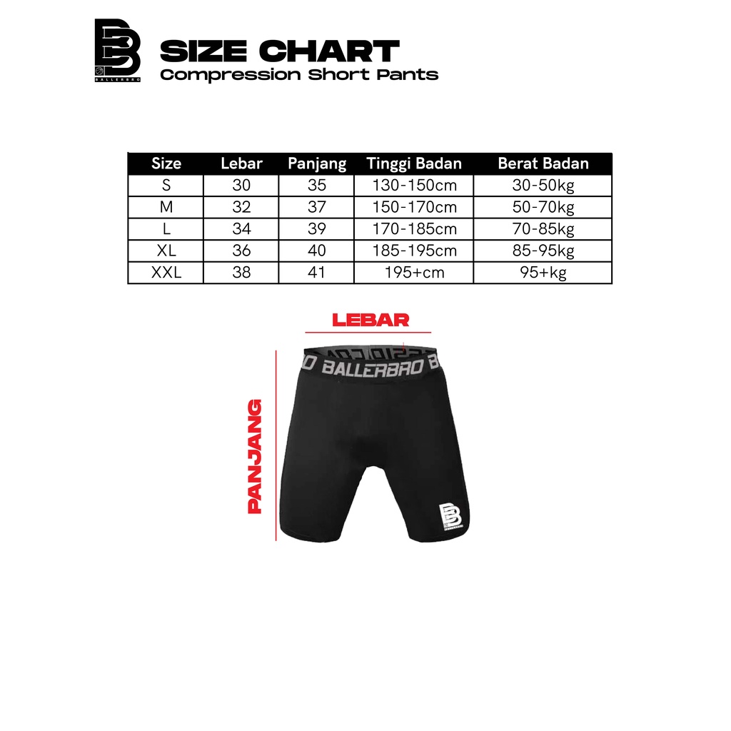 Compression Short Pants BALLERBRO / Baselayer / Celana Legging Pendek Olahraga / Gym Lari Basket Running / Manset