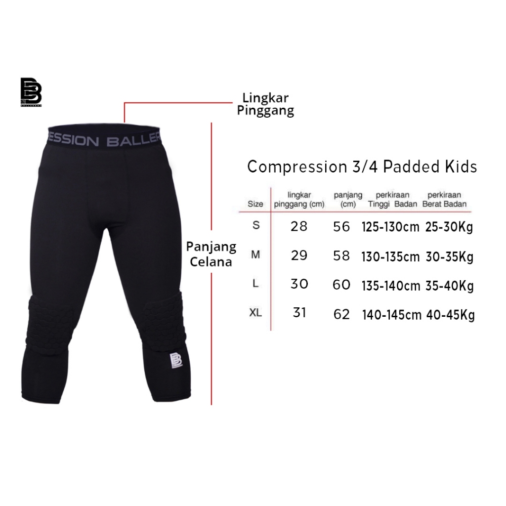 Celana Compression 3/4 Padded KIDS