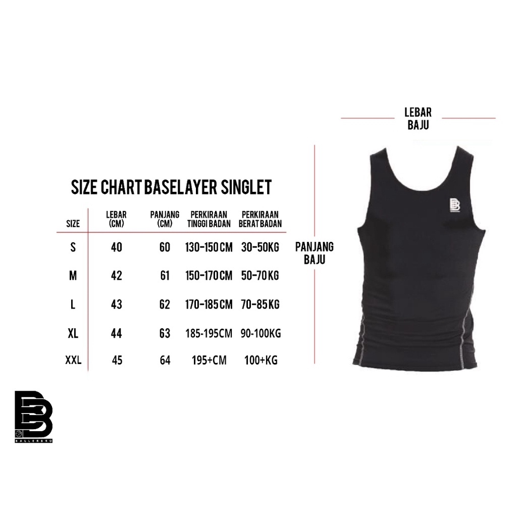 Baselayer Singlet Basket BALLERBRO / Baju Dalaman Olahraga Tanpa Lengan / Atasan Sport Tanpa Lengan Lekbong