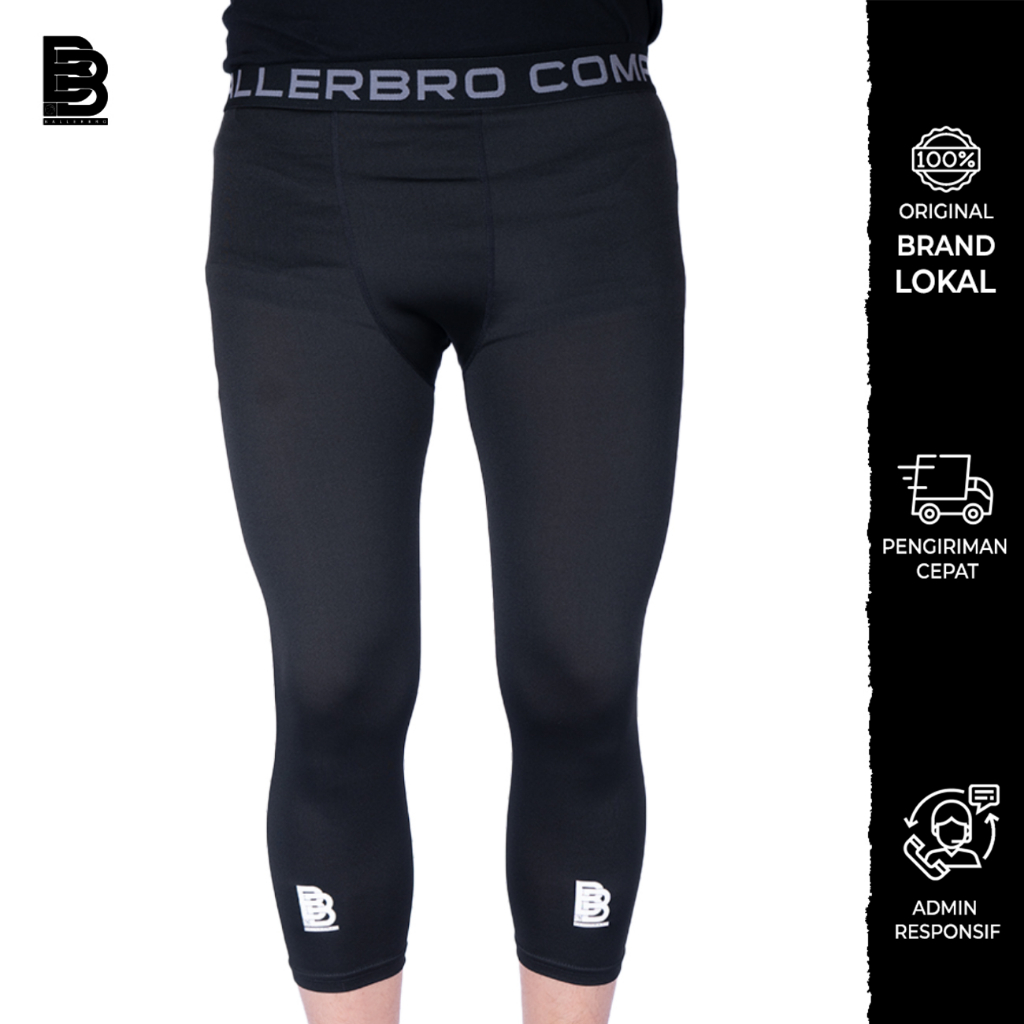 Compression 3/4 Pants BALLERBRO / Baselayer / Celana Legging Panjang Lutut Olahraga / Gym Lari Basket Running / Manset