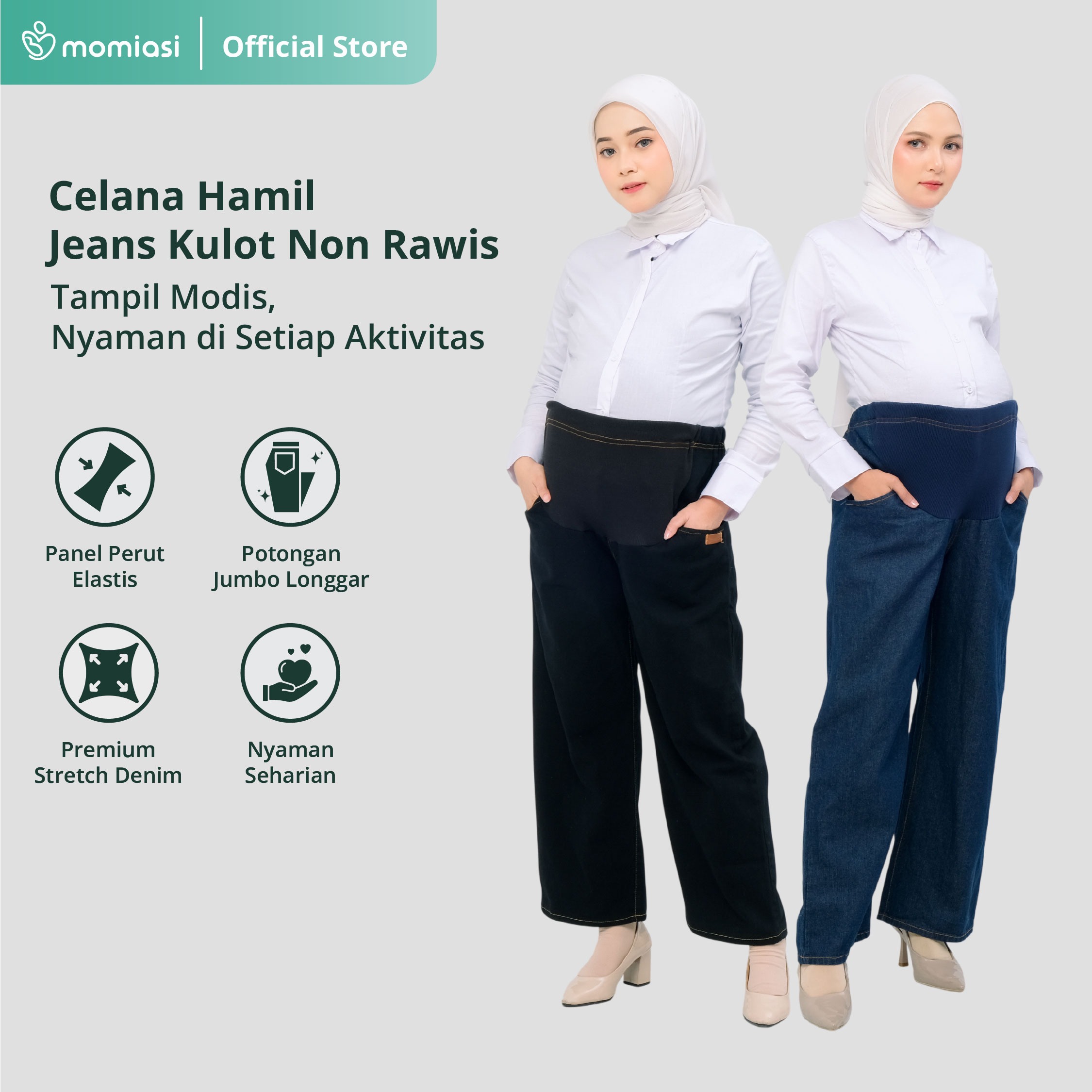 Momiasi - Celana Wanita Hamil Kulot Jeans Non Rawis