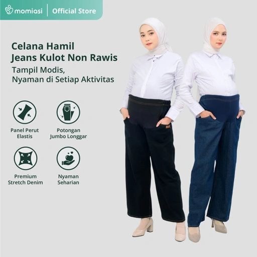 Momiasi - Celana Wanita Hamil Kulot Jeans Non Rawis