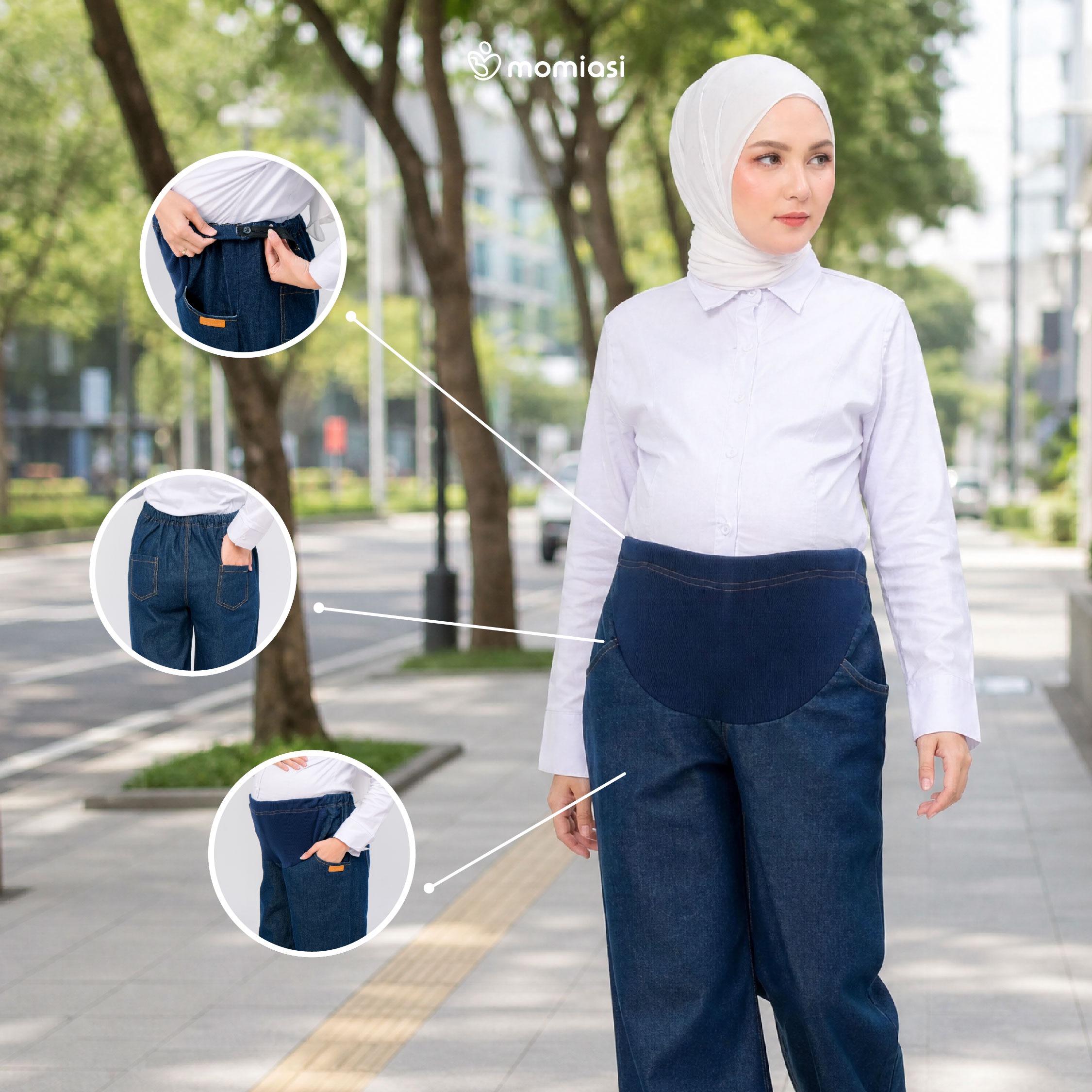 Momiasi - Celana Wanita Hamil Kulot Jeans Non Rawis