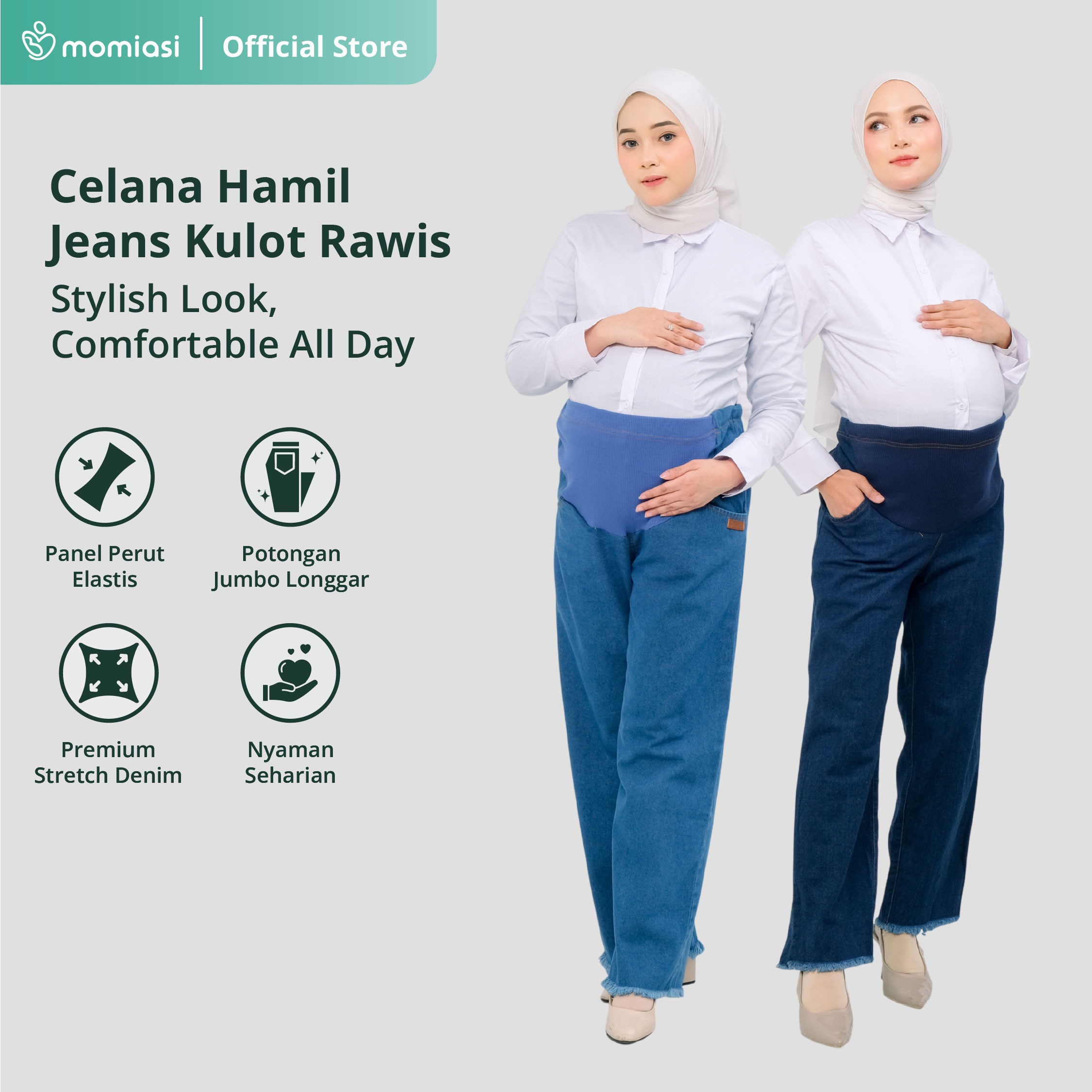 Momiasi - Celana Hamil Jeans Kulot Rawis Denim Strech