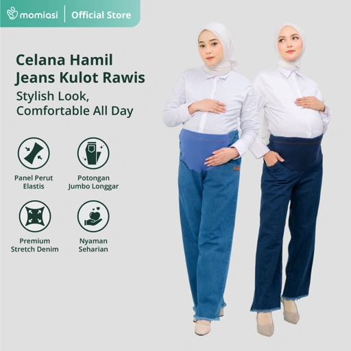 Momiasi - Celana Hamil Jeans Kulot Rawis Denim Strech