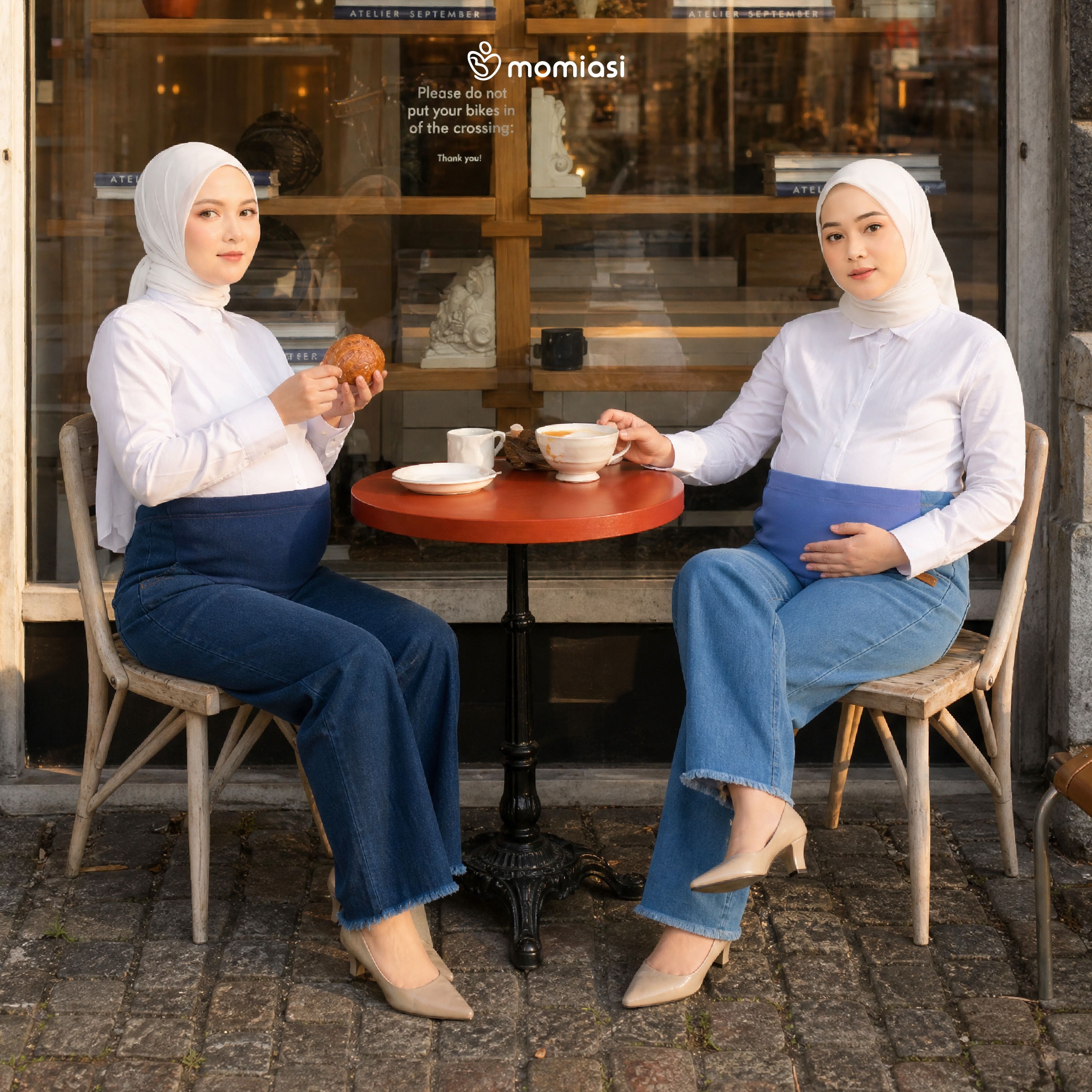 Momiasi - Celana Hamil Jeans Kulot Rawis Denim Strech
