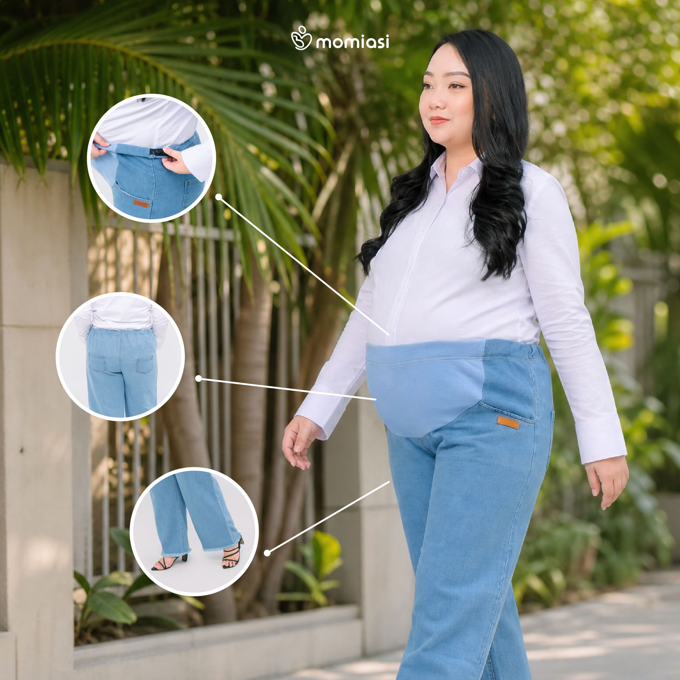 Momiasi - Celana Hamil Jeans Kulot Rawis Denim Strech