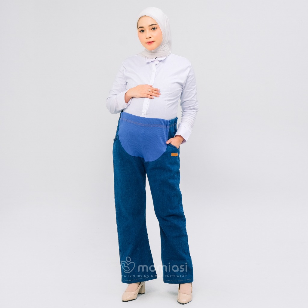 Momiasi - Celana Hamil Jeans Cutbray - Celana Jeans Hamil Wanita Bumil Maternity Pants Premium