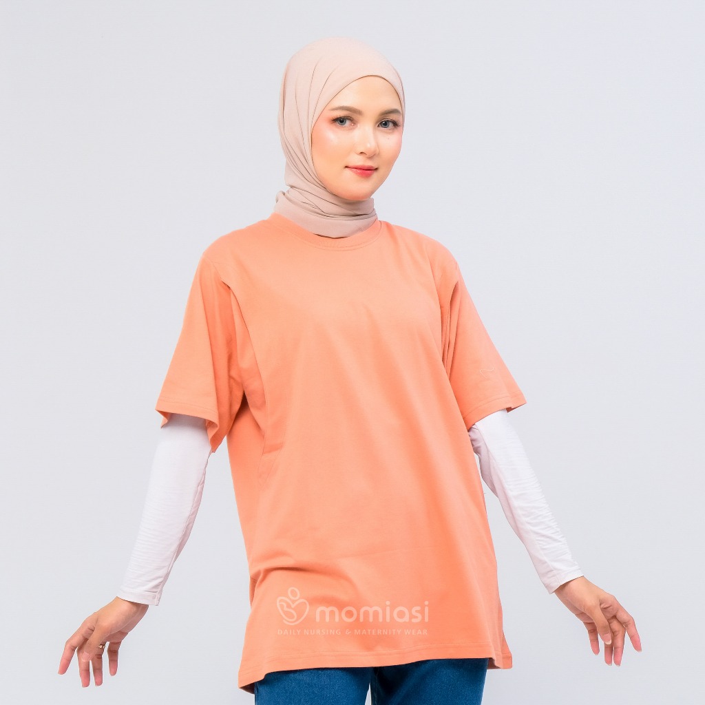 Momiasi - Baju Kaos Ibu Menyusui Wanita Busui Nursing Wear Lengan Pendek Jumbo Bukaan Belahan Samping Premium