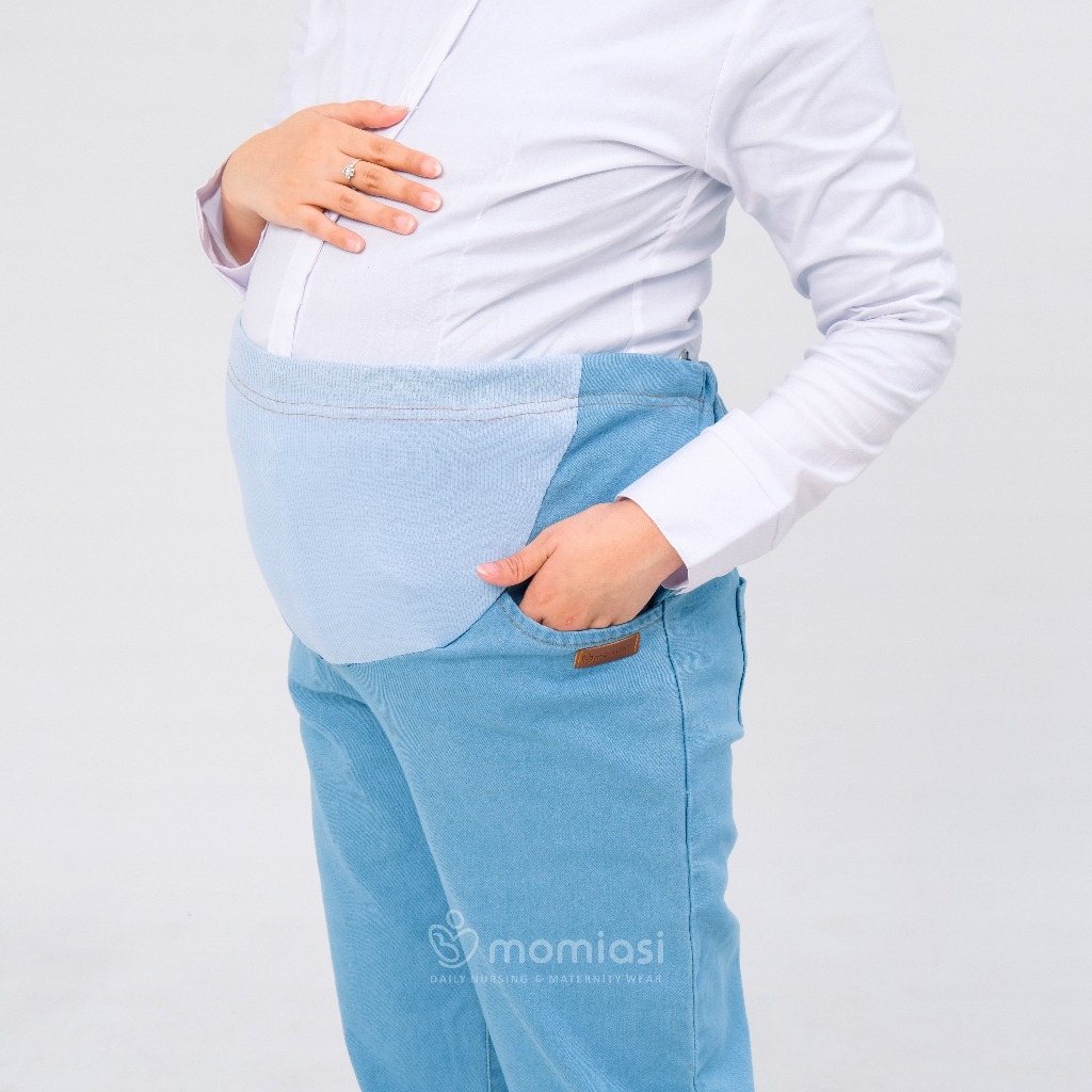 Momiasi - Celana Hamil Jeans Denim Strech Jumbo Maternity Pants Office Fashion Wanita Bumil Premium