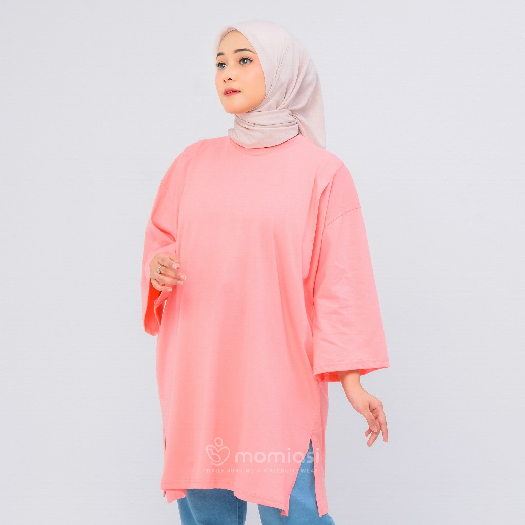 Momiasi - Kaos Oversize Wanita lengan 7/8 Basic Oversized Top Busui Hijab Non Hijab Friendly