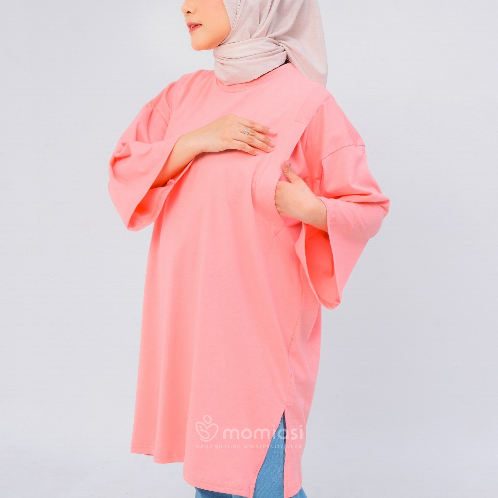 Momiasi - Kaos Oversize Wanita lengan 7/8 Basic Oversized Top Busui Hijab Non Hijab Friendly