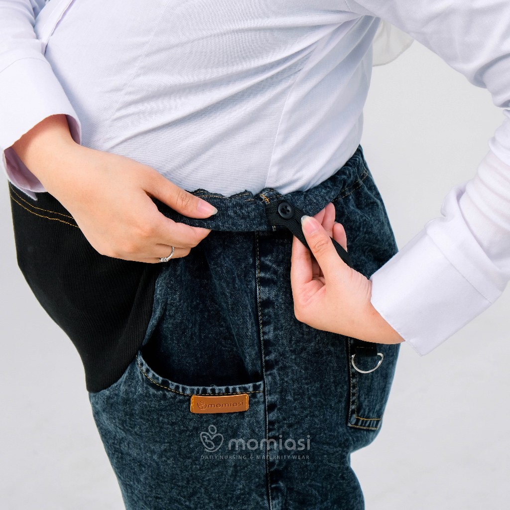Momiasi - Celana Hamil Jeans Cargo Snow - Celana Hamil Highwaist Cargo Snow