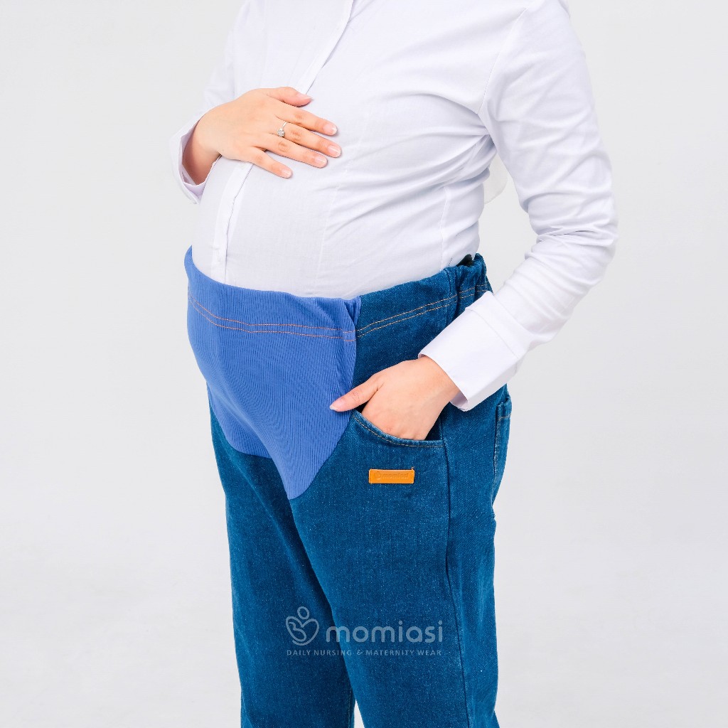 Momiasi - Celana Hamil Jeans Cutbray - Celana Jeans Hamil Wanita Bumil Maternity Pants Premium