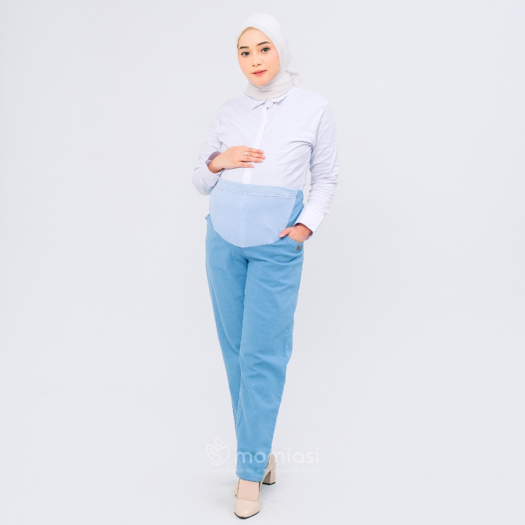 Momiasi - Celana Hamil Jeans Denim Strech Jumbo Maternity Pants Office Fashion Wanita Bumil Premium