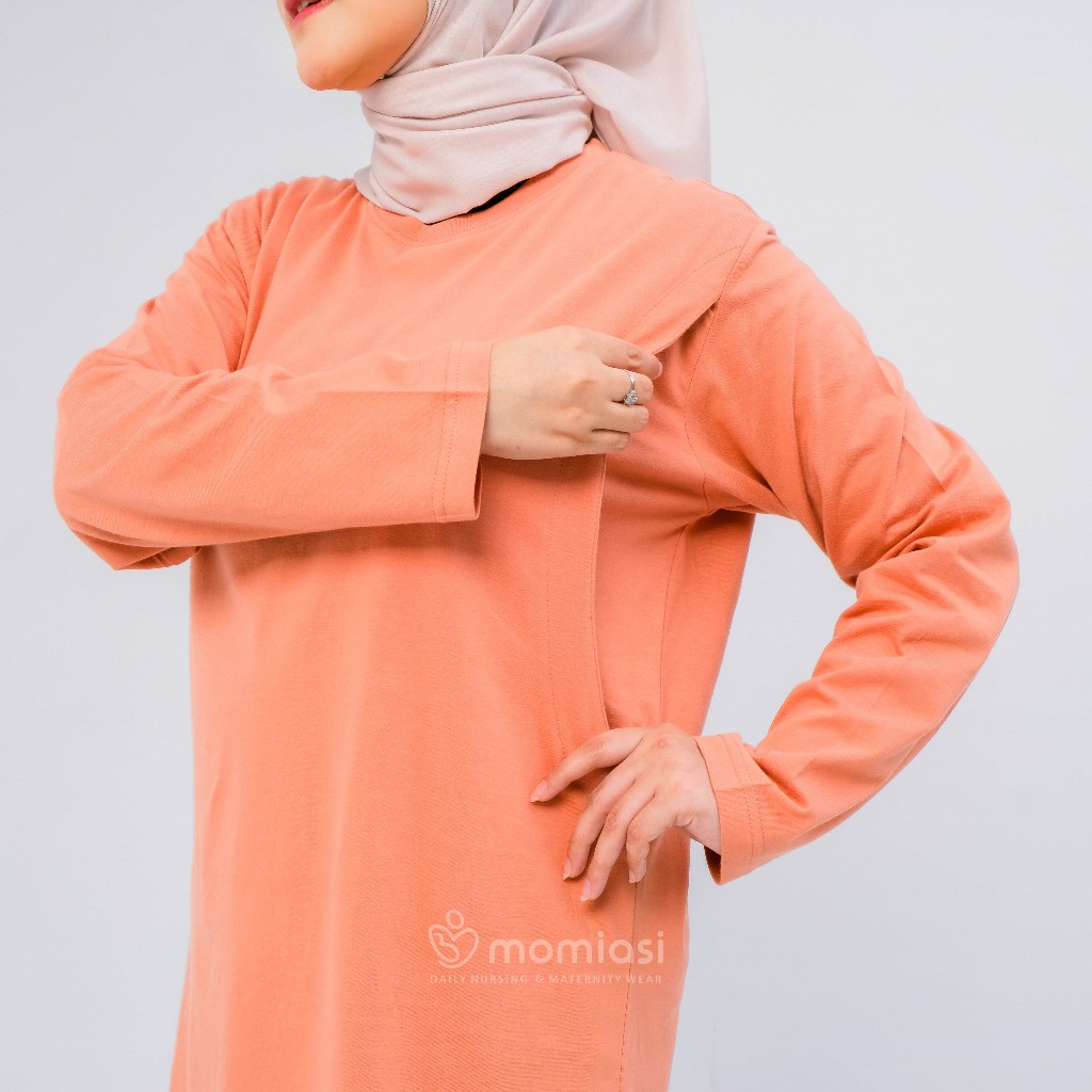 Momiasi - Baju Kaos Ibu Menyusui Wanita Busui Nursing Wear Lengan Panjang Jumbo Bukaan Belahan Samping Premium